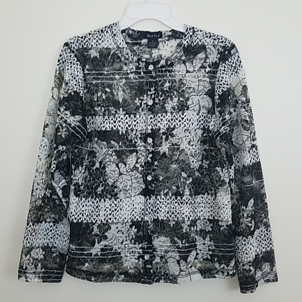 West End Black & White Lace Cardigan Blouse M